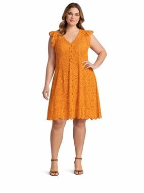 NWT Skies Are Blue Plus Tangerine Orange Crochet Lace Mini Dress Scallop Hem